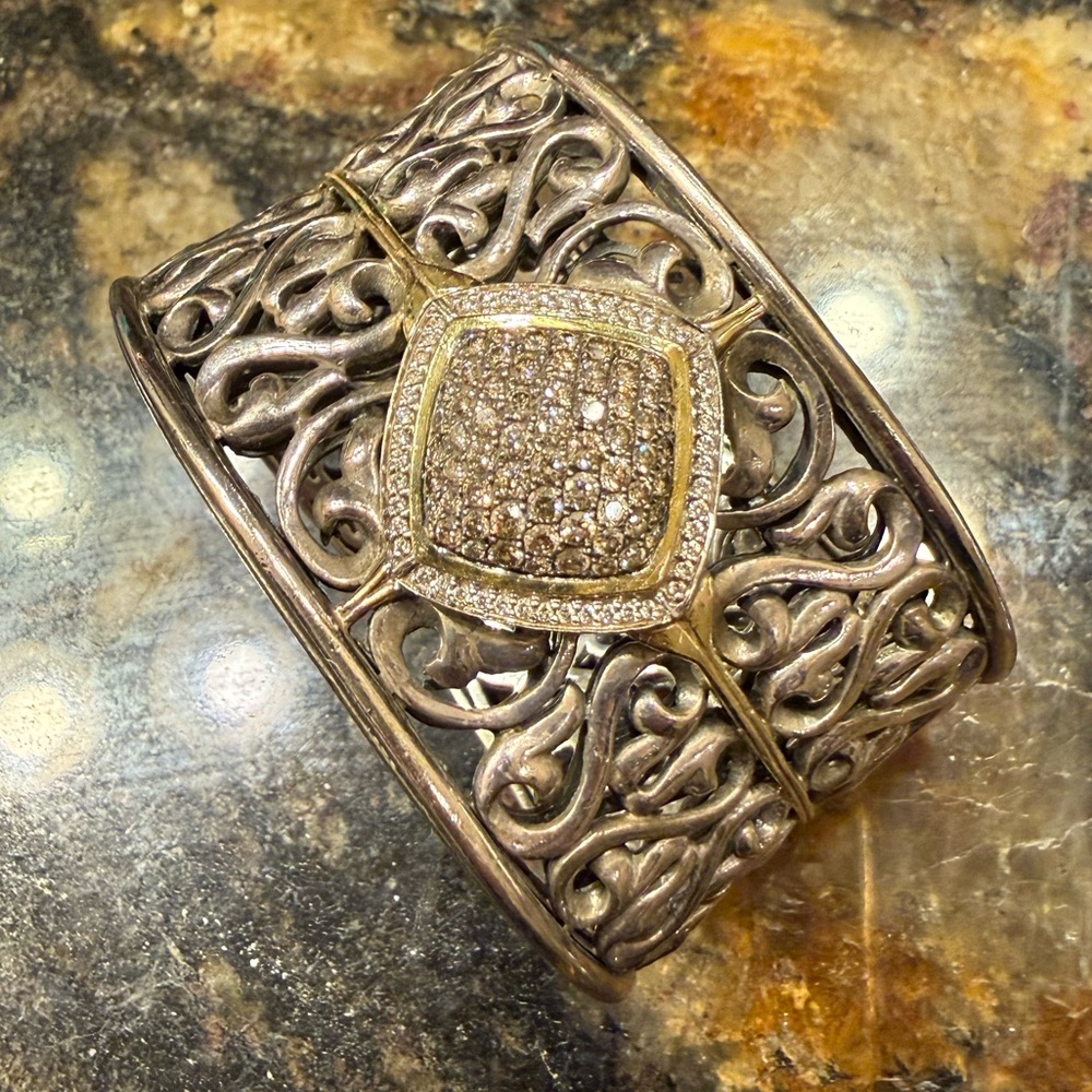 New price Charles Krypell cuff bracelet, Sterling Silver  14k & 18k Gold Diamond